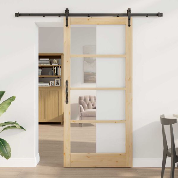 vidaXL Ολισθητή Πόρτα Καφέ 93 x 202 cm Ξύλο και μέταλλο