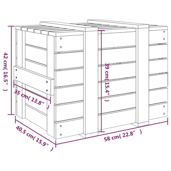vidaXL Κουτί Αποθήκευσης Μαύρα 58x40,5x42 εκ. Μασίφ Ξύλο Πεύκου