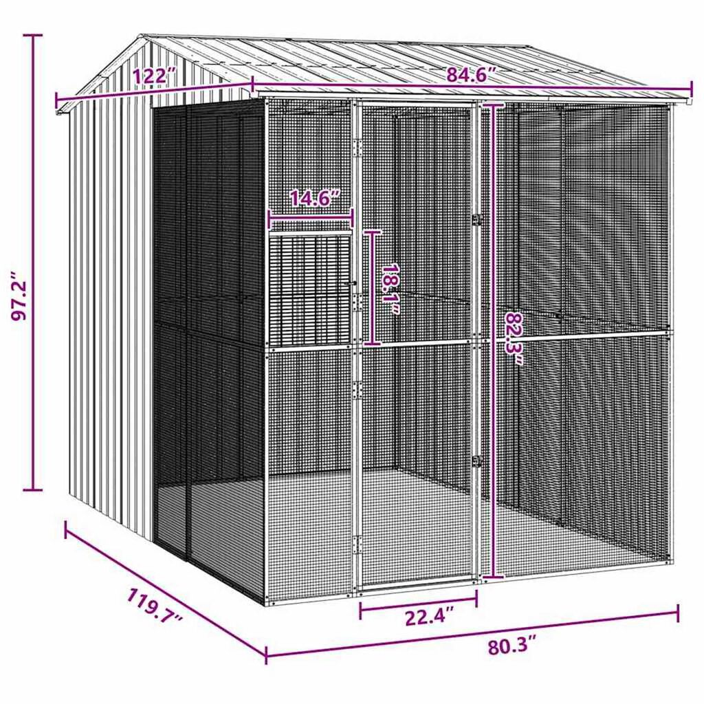 vidaXL Κλουβί Πουλιών με αποθήκευση Ανθρακί 215 x 310 x 247 εκ.