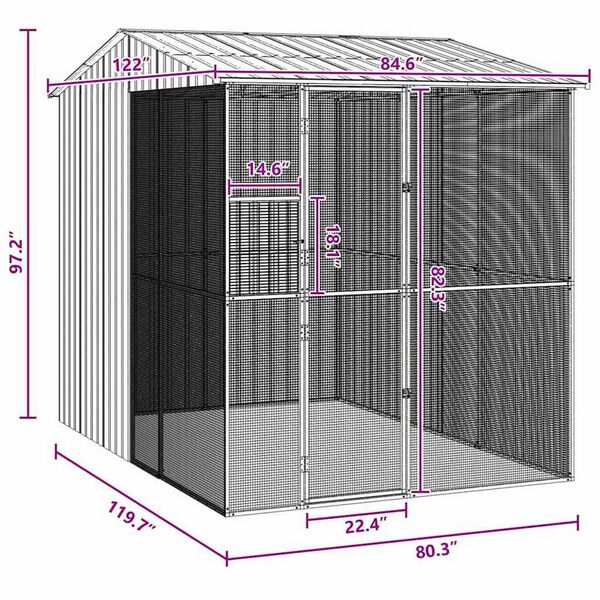 vidaXL Κλουβί Πουλιών με αποθήκευση Ανθρακί 215 x 310 x 247 εκ.