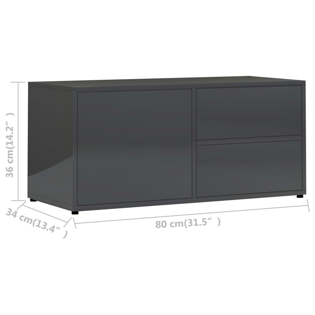 vidaXL Έπιπλο Τηλεόρασης Γυαλιστερό Γκρι 80x34x36 εκ. Μοριοσανίδα