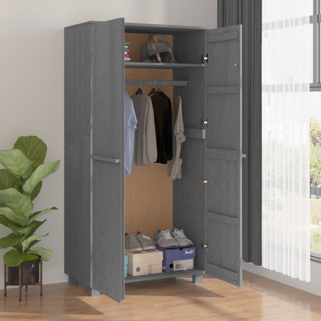 vidaXL Ντουλάπα HAMAR Σκ. Γκρι 89 x 50 x 180 εκ. από Μασίφ Ξύλο Πεύκου