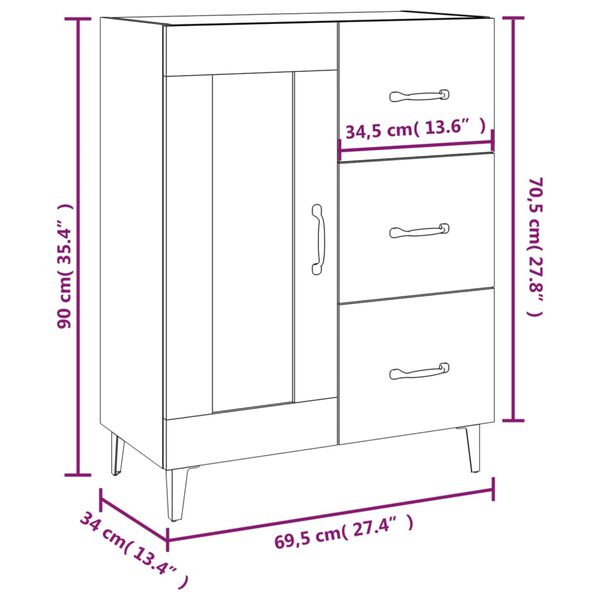 vidaXL Ντουλάπι Sonoma Δρυς 69,5 x 34 x 90 εκ. από Επεξεργασμένο Ξύλο