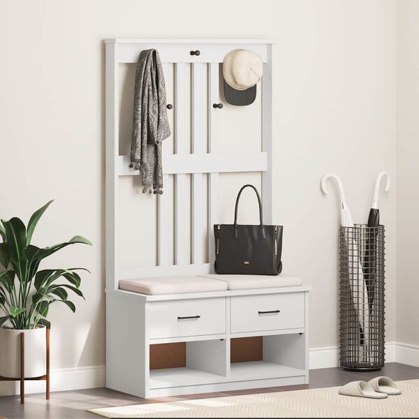 vidaXL Δέντρο χωλ SANDNES Λευκό 87x40x159,5 εκ. Πεύκο μασίφ ξύλο