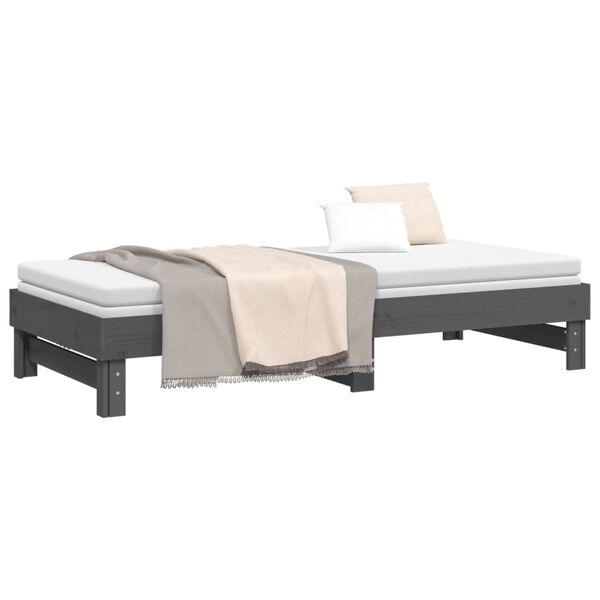 vidaXL Καναπές Κρεβάτι Συρόμενος Γκρι 2x(80x200) εκ. Μασίφ Ξύλο Πεύκου