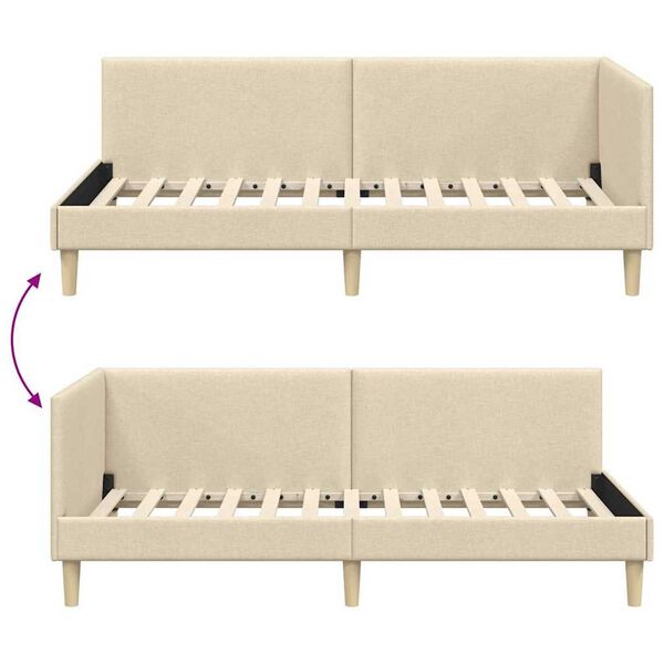 vidaXL Κρεβάτι Γωνίας Άλλο Κρεμ 100 x 200 cm Ύφασμα και Έργο ξύλου