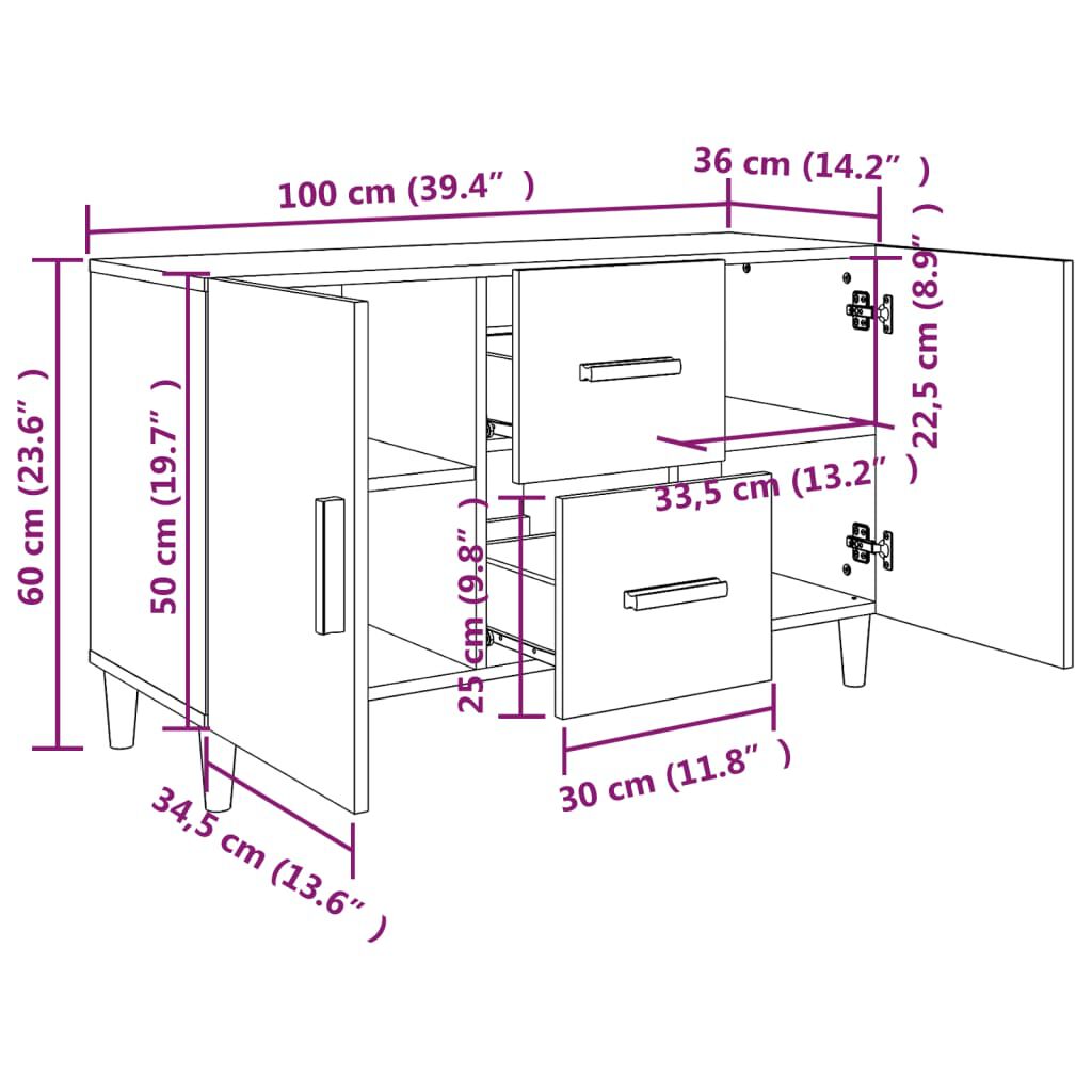 vidaXL Ντουλάπι Λευκό 100 x 36 x60 εκ. Επεξεργασμένο Ξύλο