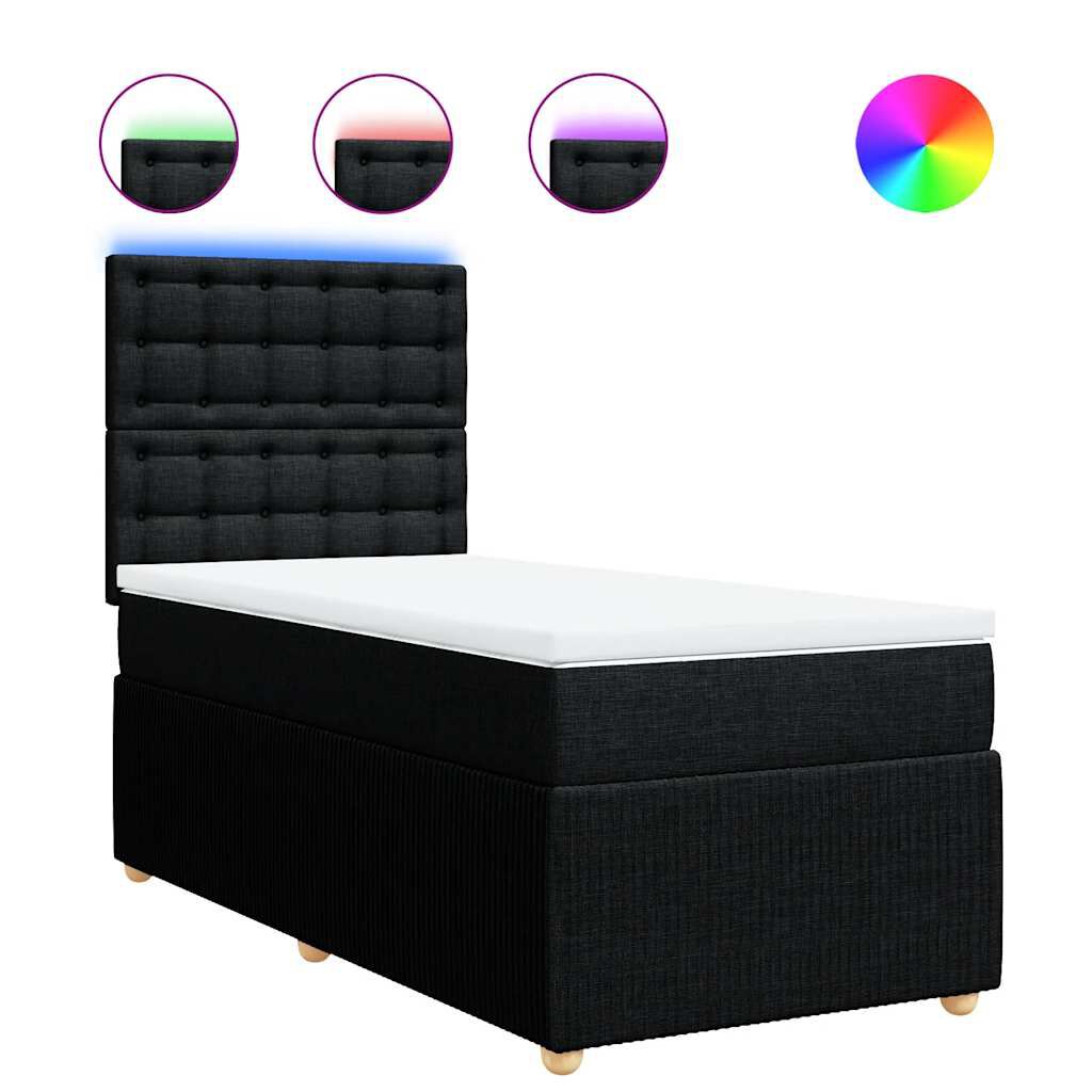 vidaXL Κρεβάτι Boxspring με Στρώμα Μαύρο 80 x 200 εκ. Υφασμάτινο