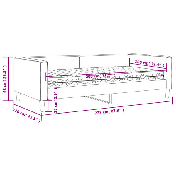 vidaXL Καναπές Κρεβάτι με Στρώμα Σκούρο Γκρι 100 x 200 εκ. Υφασμάτινο