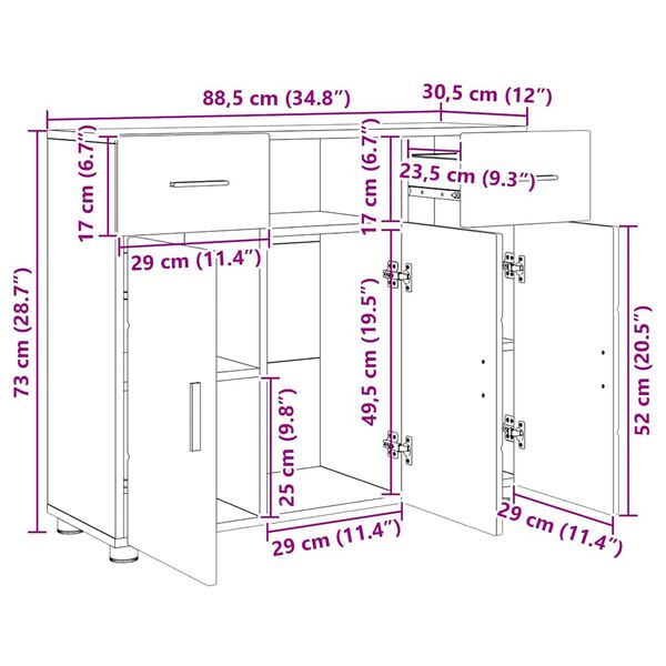 vidaXL Πλαϊνό γραφείο Λευκό 88.5 x 30.5 x 73 εκ Επεξεργασμένο ξύλο