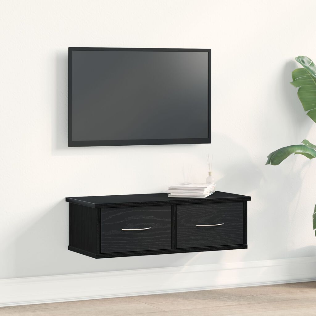 VidaXL Επιτοίχιο Ράφι Συρταριού Μαύρη Δρυς 60x26x18,5εκ Επεξεργασμένο Ξύλο
