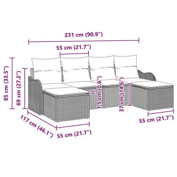 vidaXL Σετ Καναπέ Κήπου με μαξιλάρι 6 pcs Μαύρο Πολυ ράταν