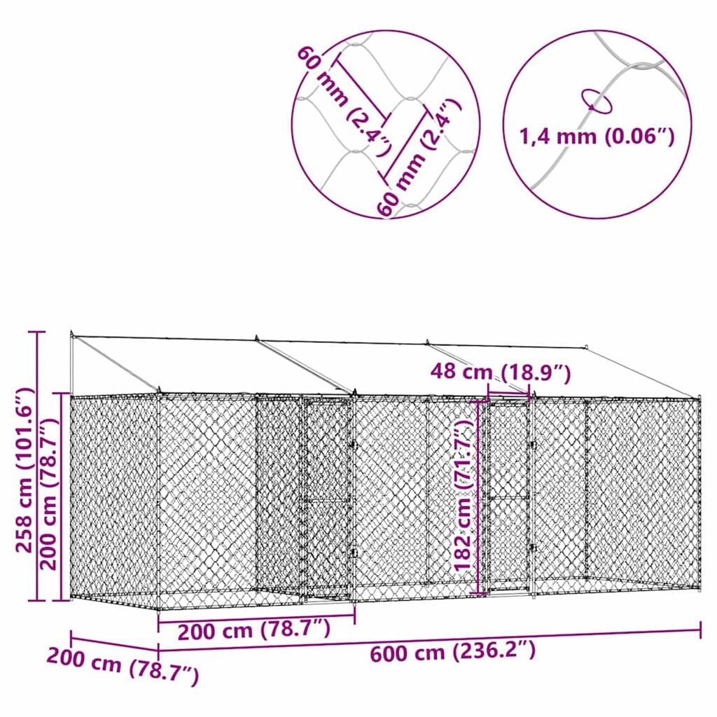 Κλουβί σκύλου Ασημί 600 x 200 x 256 εκ. Επικαλυμμένος Χάλυβας
