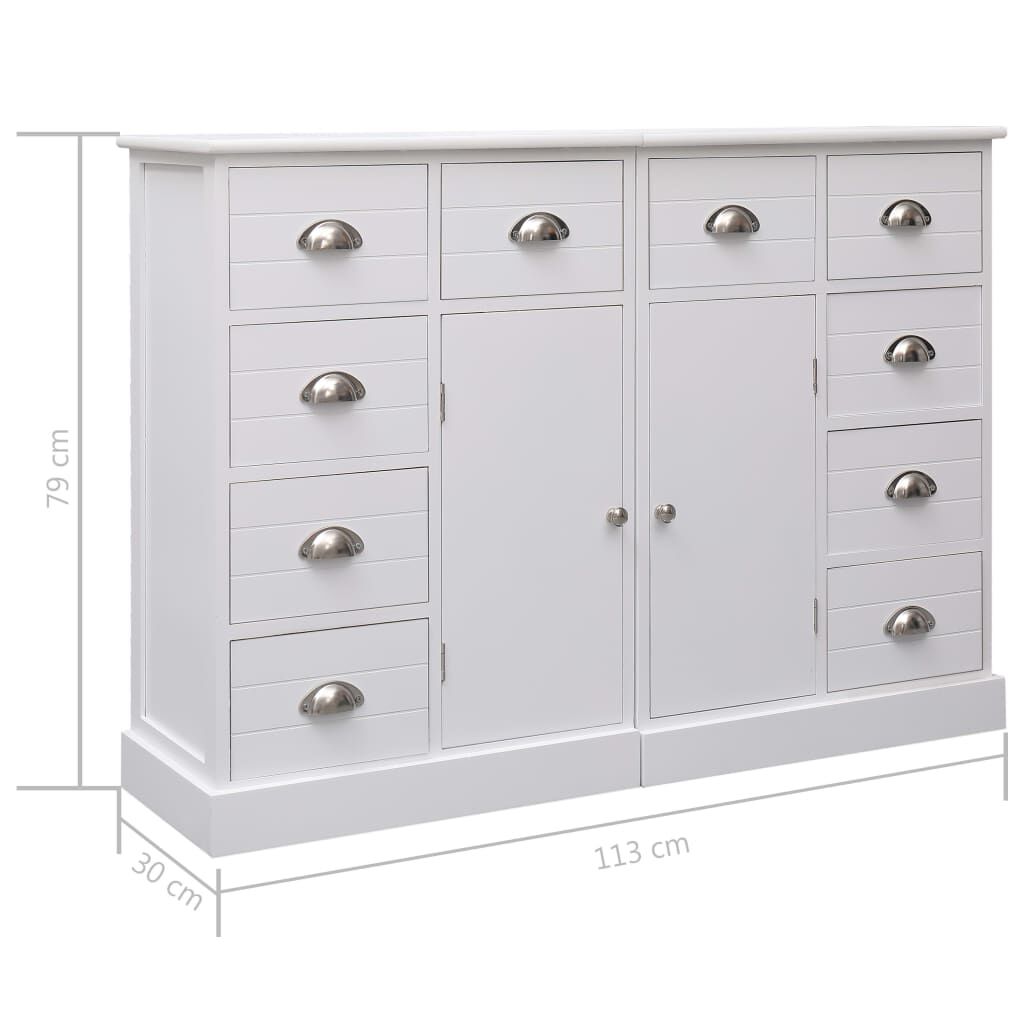 vidaXL Ντουλάπι με 10 Συρτάρια Λευκό 113 x 30 x 79 εκ. από Ξύλο