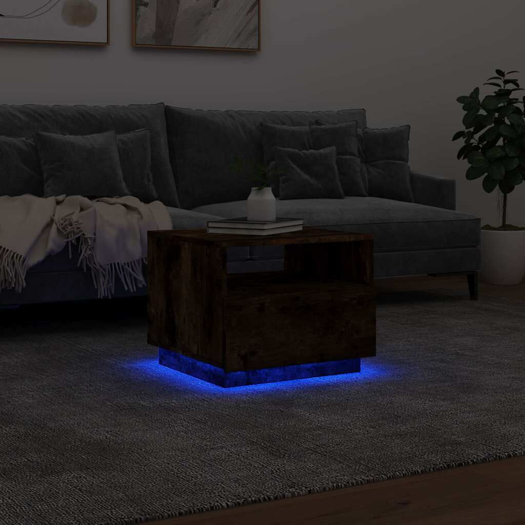 vidaXL Τραπεζάκι Σαλονιού με Φώτα LED Καπνιστή Δρυς 50x49x40 εκ.