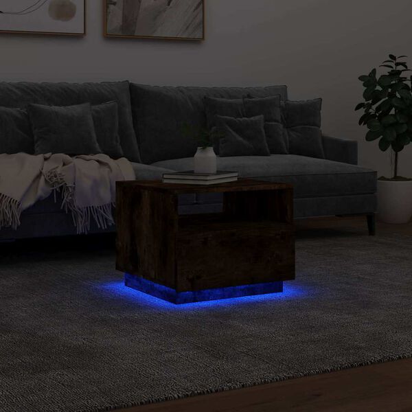 vidaXL Τραπεζάκι Σαλονιού με Φώτα LED Καπνιστή Δρυς 50x49x40 εκ.