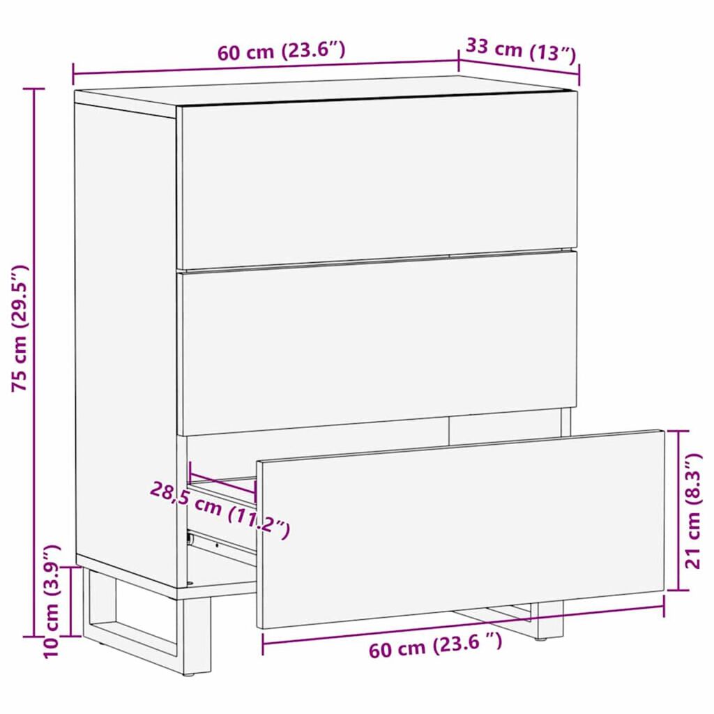 vidaXL Πλαϊνό γραφείο Ανοιχτό καφέ 60 x 33 x 75 cm Μασίφ ξύλο μάνγκο