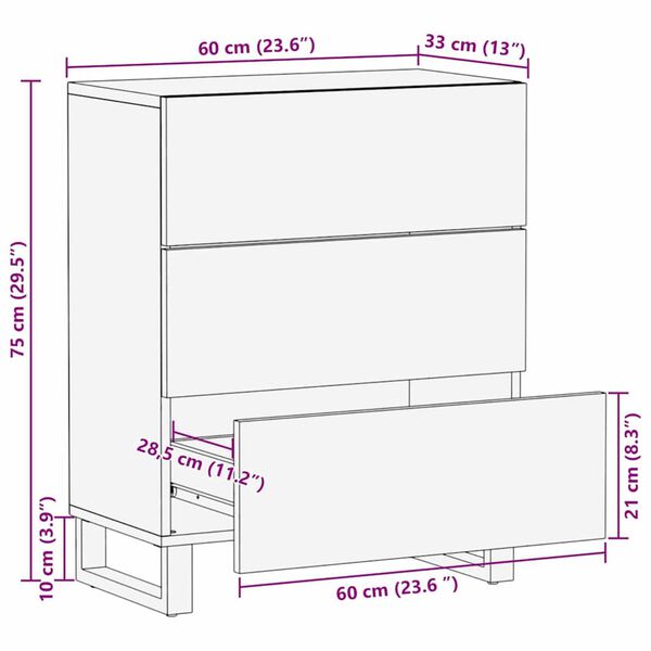vidaXL Πλαϊνό γραφείο Ανοιχτό καφέ 60 x 33 x 75 cm Μασίφ ξύλο μάνγκο