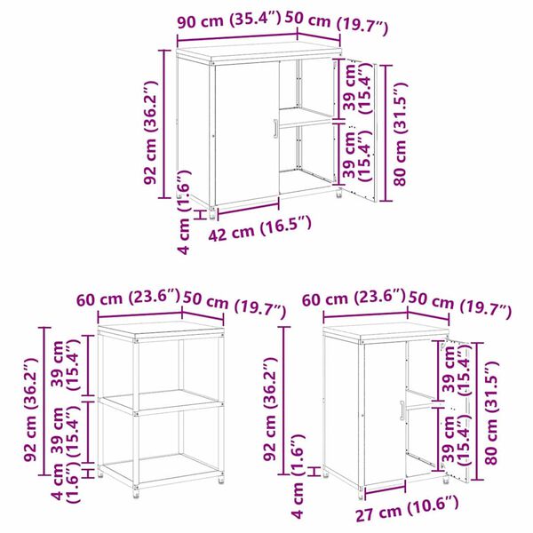 vidaXL Σετ Αποθήκευσης Κουζίνας με ράφι 3 pcs Ασημί 210 x 50 x 92 εκ