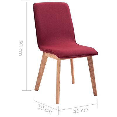 vidaXL Καρέκλες Τραπεζαρίας 6 τεμ. Κόκκινες Ύφασμα / Μασίφ Ξύλο Δρυός