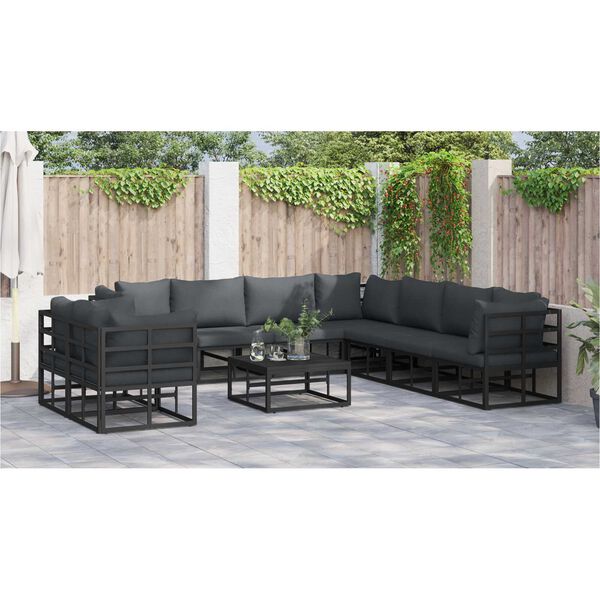 vidaXL Σετ Καναπέ Κήπου 10 pcs Μαύρο 70 x 70 x 32 εκ Αλουμίνιο