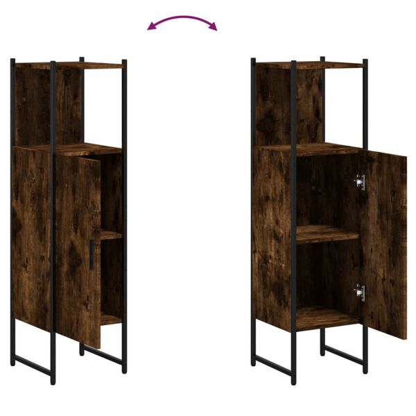 vidaXL Ντουλάπι Μπάνιου Καπνιστή Δρυς 33x33x120,5 εκ. Επεξεργ. Ξύλο