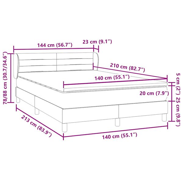 vidaXL Κρεβάτι Boxspring με Στρώμα Σκούρο Μπλε 140x210 εκ. Βελούδινο