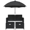 vidaXL Καναπές Κήπου Διθέσιος με Ομπρέλα & Σκαμπό Μαύρος Συνθ. Ρατάν