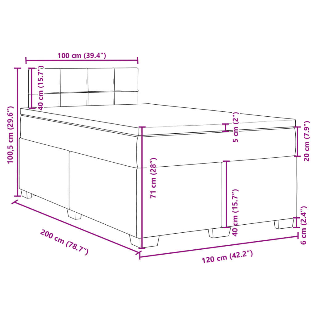 vidaXL Κρεβάτι Boxspring με Στρώμα Σκούρο Γκρι 120x200 εκ. Υφασμάτινο
