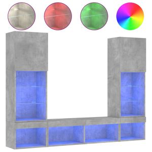 vidaXL Έπιπλα Τοίχου Τηλεόρασης 5 τεμ. LED Γκρι Σκυρ. από Επεξ. Ξύλο