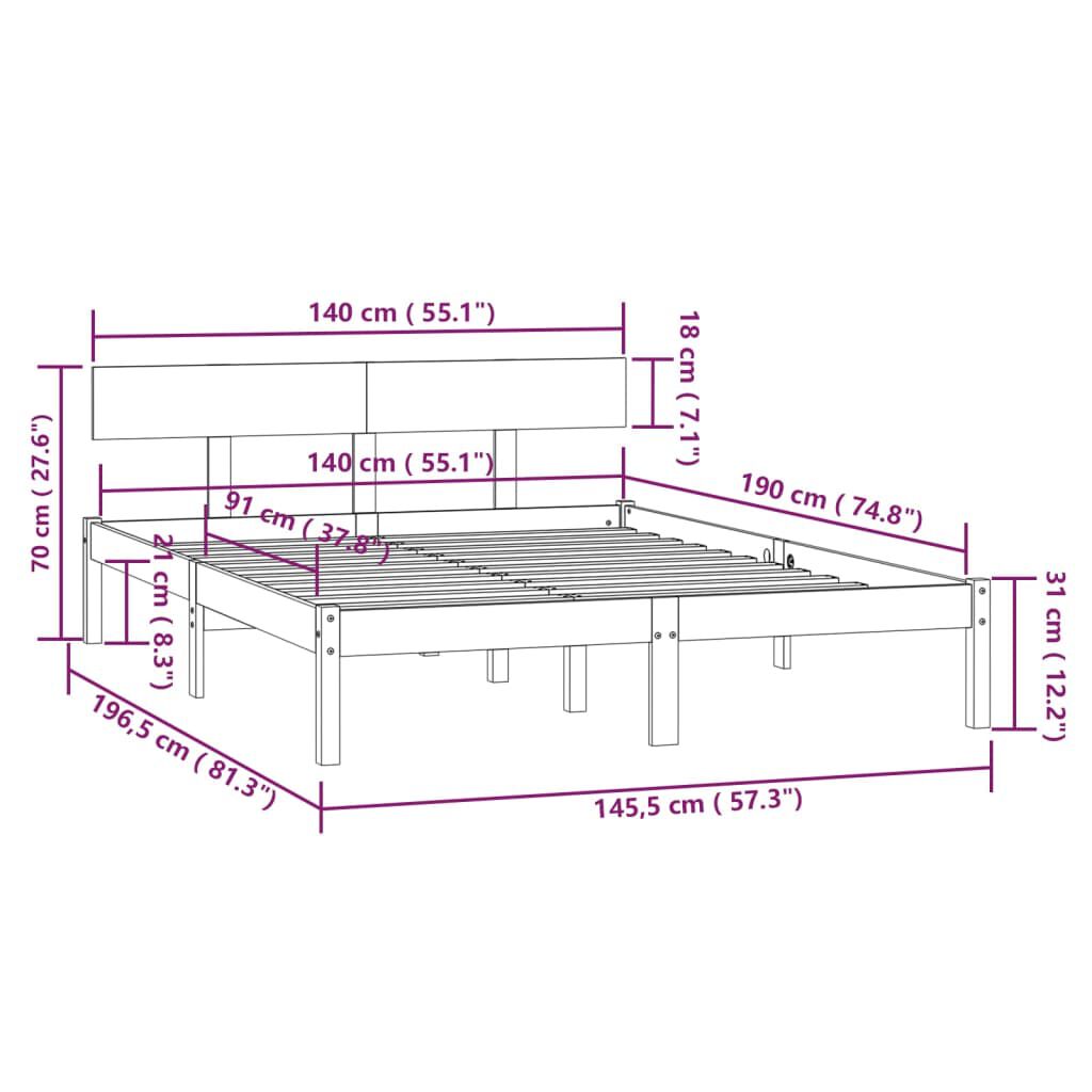 vidaXL Πλαίσιο Κρεβατιού Γκρι 140 x 190 εκ. από Μασίφ Ξύλο Πεύκου