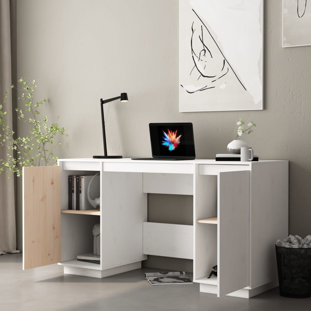 vidaXL Γραφείο Λευκό 140 x 50 x 75 εκ. από Μασίφ Ξύλο Πεύκου
