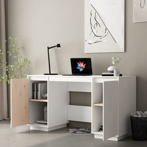 vidaXL Γραφείο Λευκό 140 x 50 x 75 εκ. από Μασίφ Ξύλο Πεύκου