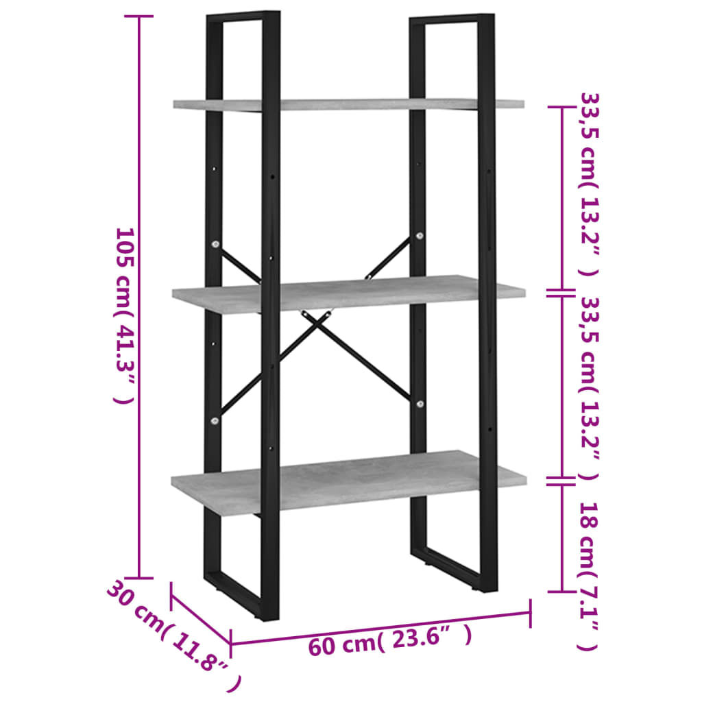 vidaXL Ράφι Αποθήκευσης Γκρι Σκυροδέματος 60x30x105εκ. από Επεξ. Ξύλο