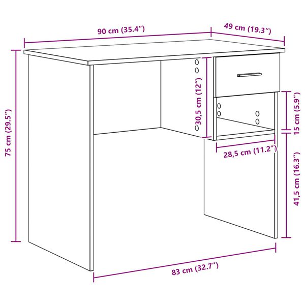 vidaXL Γραφείο με αποθήκευση Καπνιστού δρυ 90x49.5x75 εκ. Επεξεργασμένο ξύλο