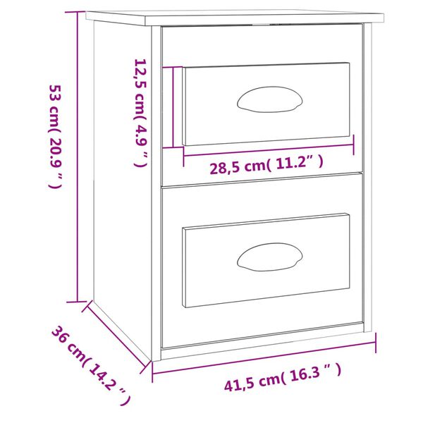 vidaXL Κομοδίνα Επιτοίχια 2 τεμ. Καφέ Δρυς 41,5x36x53 εκ.
