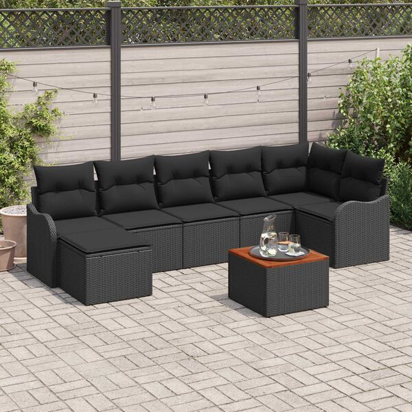 vidaXL Σετ Καναπέ Κήπου 8 pcs Μαύρο Πολυ ράταν