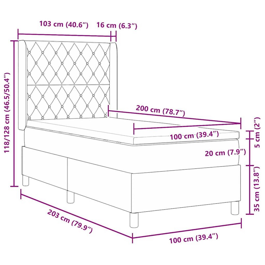 vidaXL Κρεβάτι Box Spring LED με Στρώμα Μπλε 100 x 200 cm Βελούδο