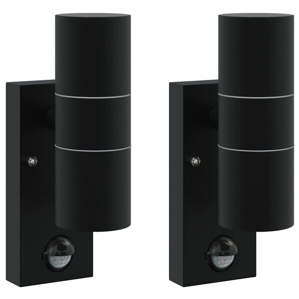 vidaXL Εξωτερικά Φωτιστικά Τοίχου 2 pcs Μαύρο 7 x 10 x 22 εκ