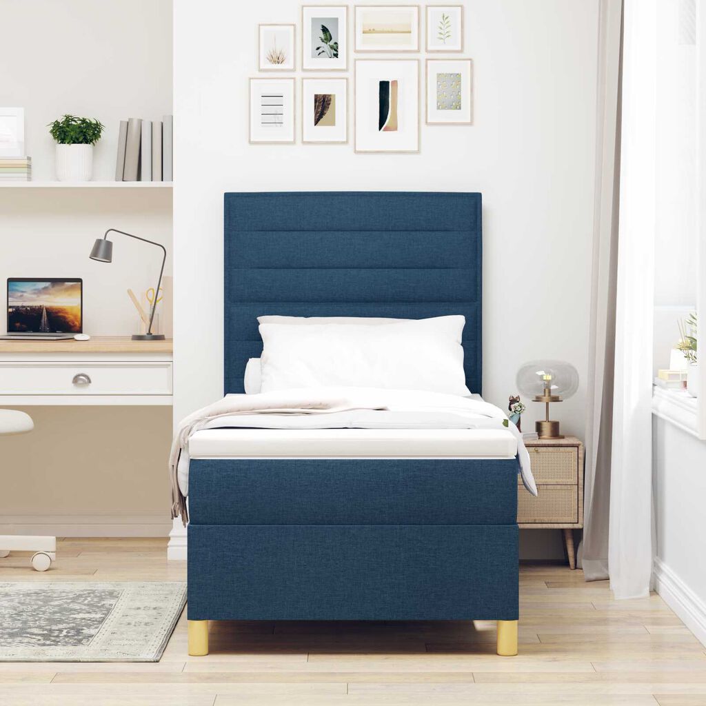 vidaXL Κρεβάτι Box Spring με Στρώμα Μπλε Μοναχικό Ύφασμα