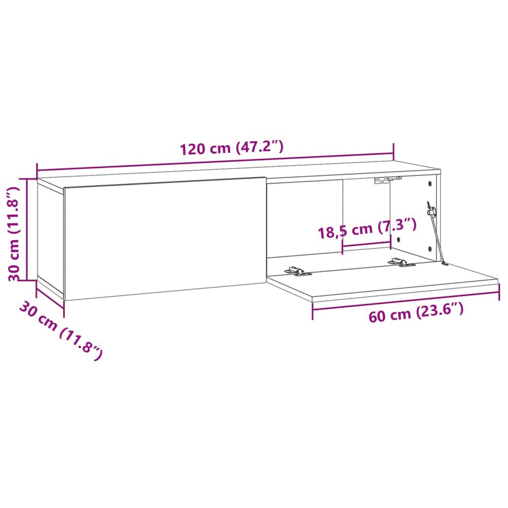vidaXL Έπιπλο Τηλεόρασης Τοίχου Γκρι Sonoma 120x30x30 εκ. Επεξερ. Ξύλο