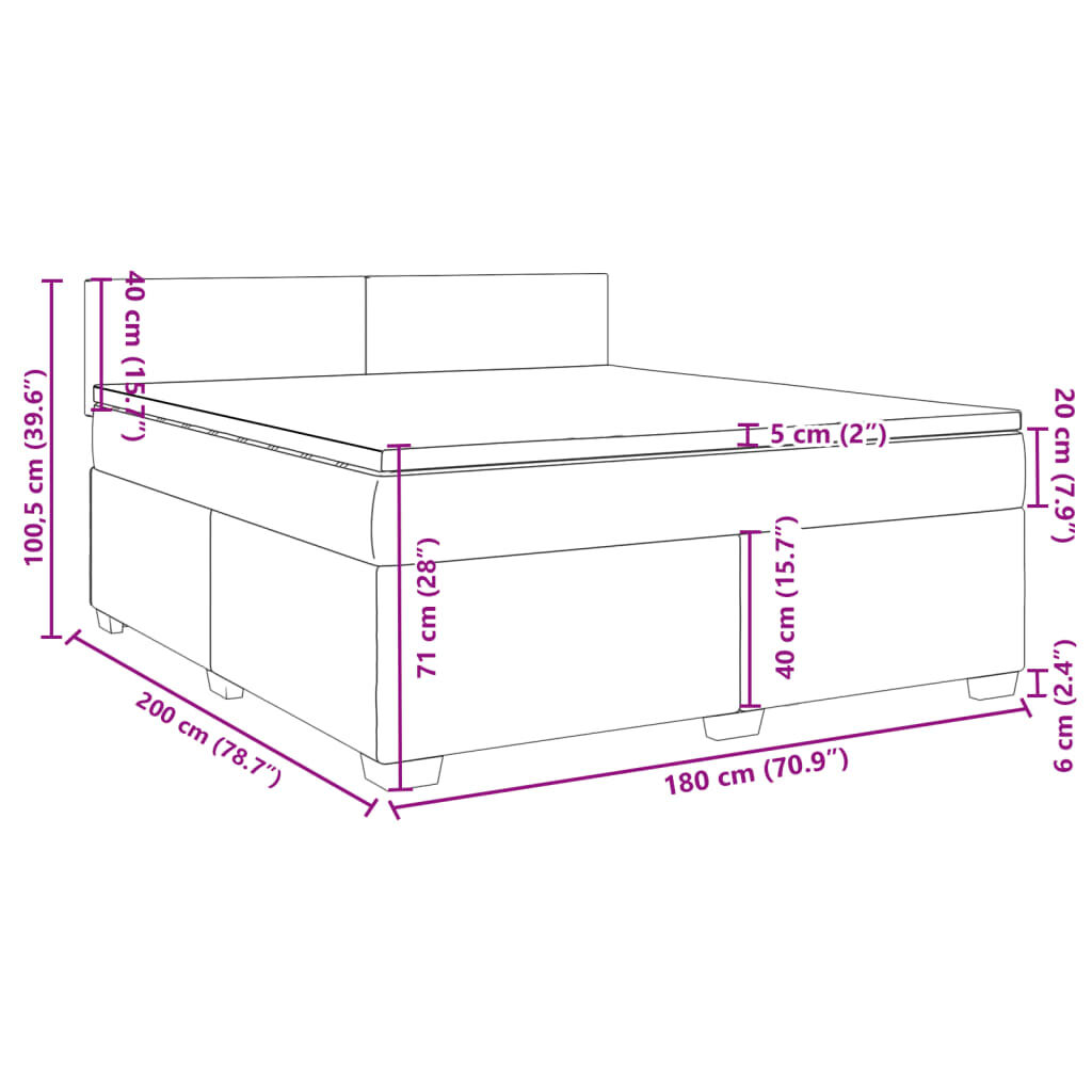 vidaXL Κρεβάτι Boxspring με Στρώμα Σκούρο Γκρι 180x200 εκ. Βελούδινο