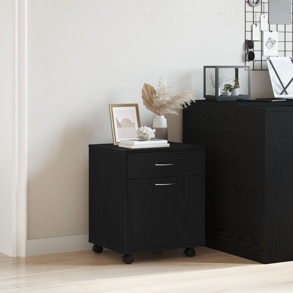 vidaXL Κιβώτιο με Ρόδες Μαύρη Δρυ 45x38x54 εκ. Επεξεργασμένο Ξύλο