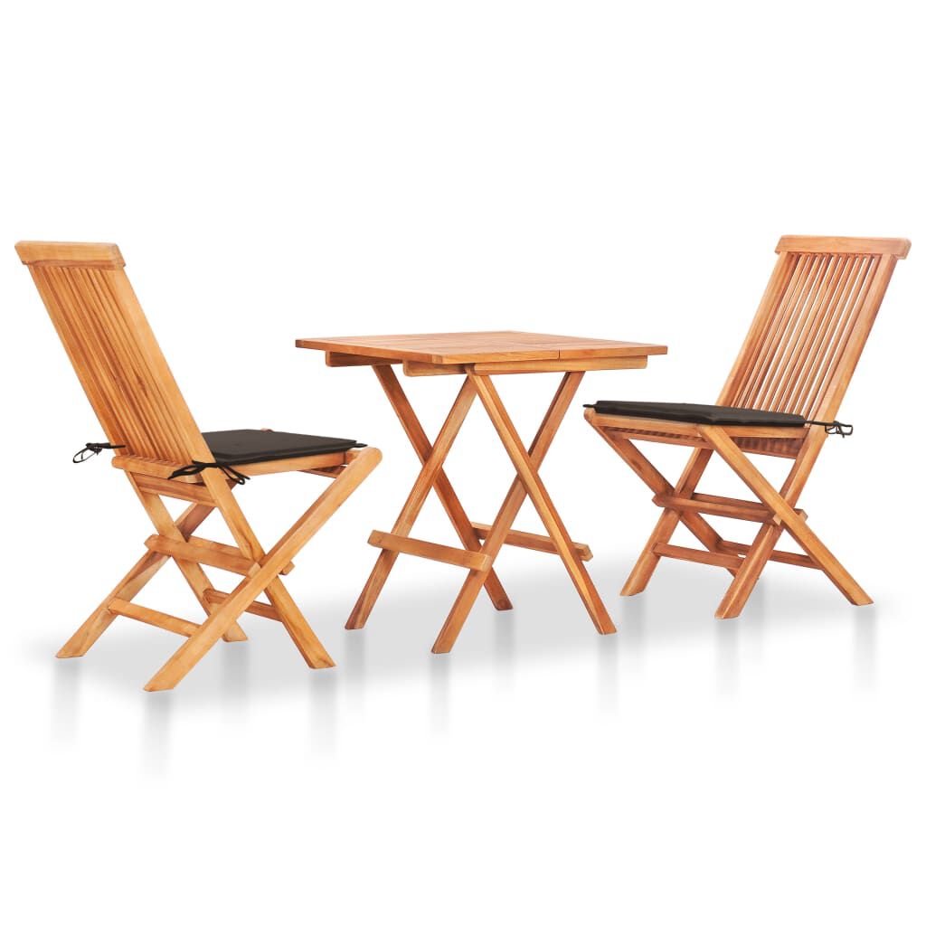 vidaXL Σετ Επίπλων Mπιστρό 3 τεμ. Μασίφ Ξύλο Teak με Taupe Μαξιλάρια