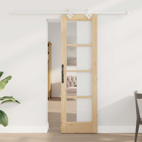 Σετ Συρόμενης Πόρτας vidaXL με Hardware 61x198.5 εκ. Στερεό Ξύλο Πεύκο