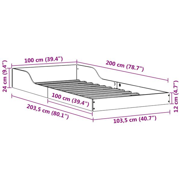 vidaXL Σκελετός Κρεβατιού Λευκό 100 x 200 cm Μασίφ ξύλο πεύκου