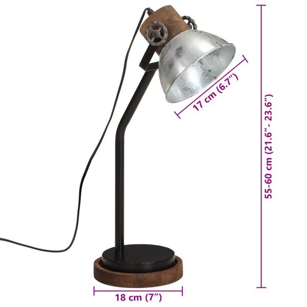 vidaXL Φωτιστικό Γραφείου 25 W Vintage Ασημί 18x18x60 εκ. Ε27