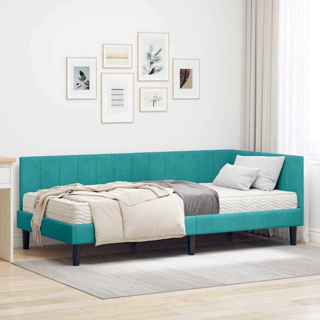 vidaXL Κρεβάτι Γωνίας με στρώμα Τιρκουάζ 90 x 200 cm Βελούδο