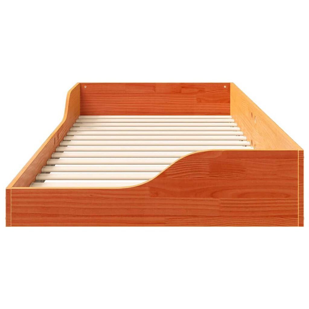vidaXL Κρεβάτι δαπέδου Καφέ κεριού 100 x 220 cm Μασίφ ξύλο πεύκου