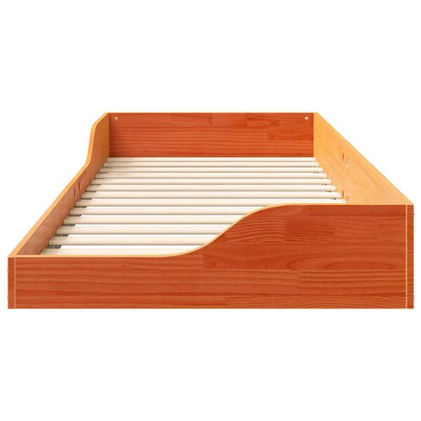 vidaXL Κρεβάτι δαπέδου Καφέ κεριού 100 x 220 cm Μασίφ ξύλο πεύκου